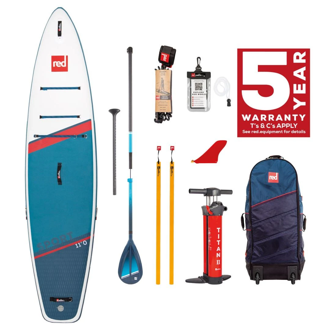 Red Paddle Co. Red Paddle Co 11'0 Sport MSL Inflatable SUP + Hybrid Tough Paddle White-Blue-Dark Blue