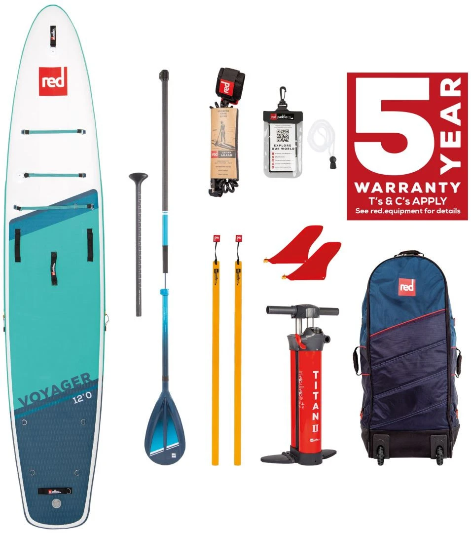 Red Paddle Co. Red Paddle Co 12'0 Voyager MSL Inflatable SUP + Hybrid Tough Paddle White-Teal-Dark Blue